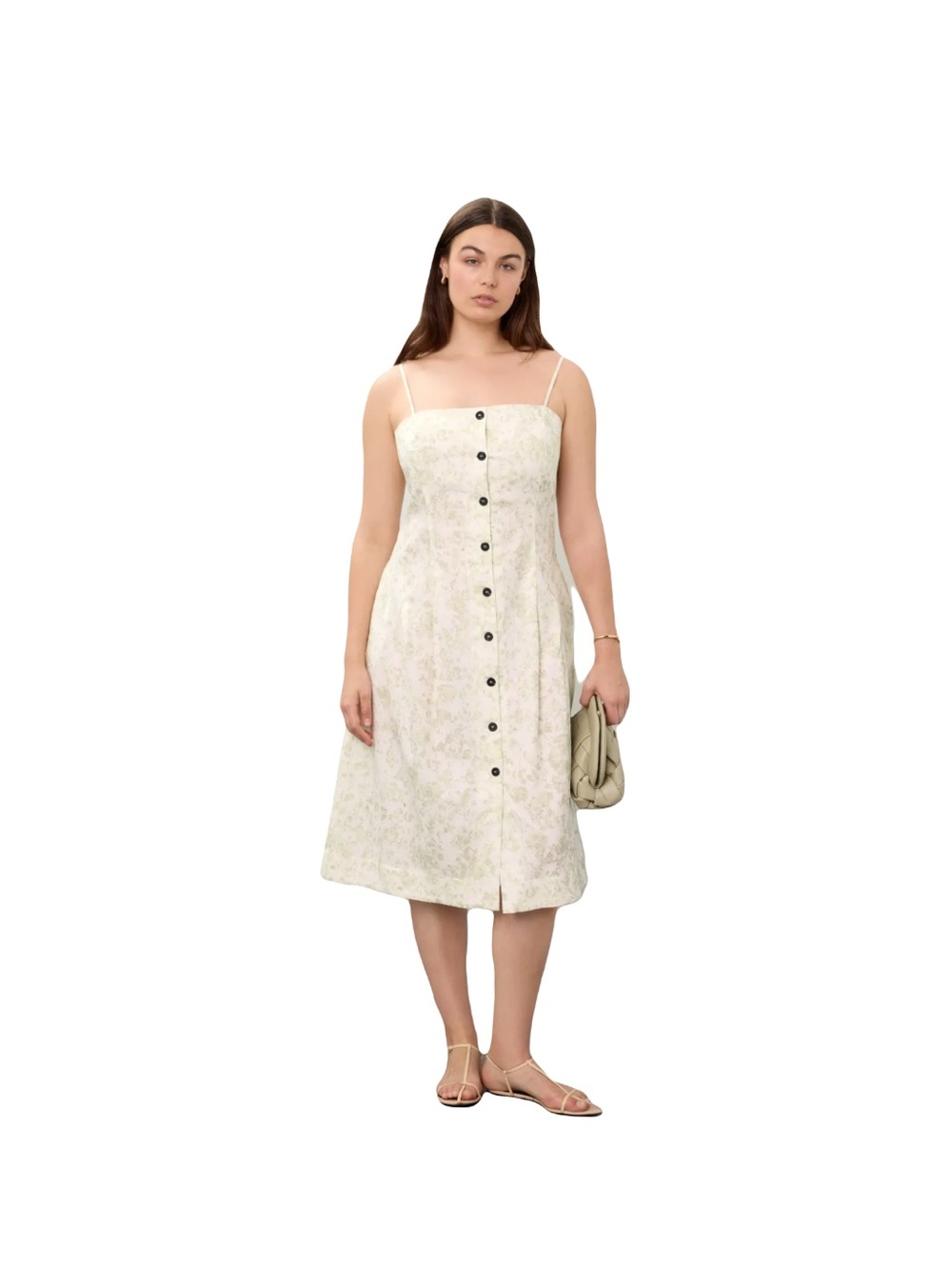 Eudon Choi size 16 floral midi dress cotton linen gray on cream RTR EUC
